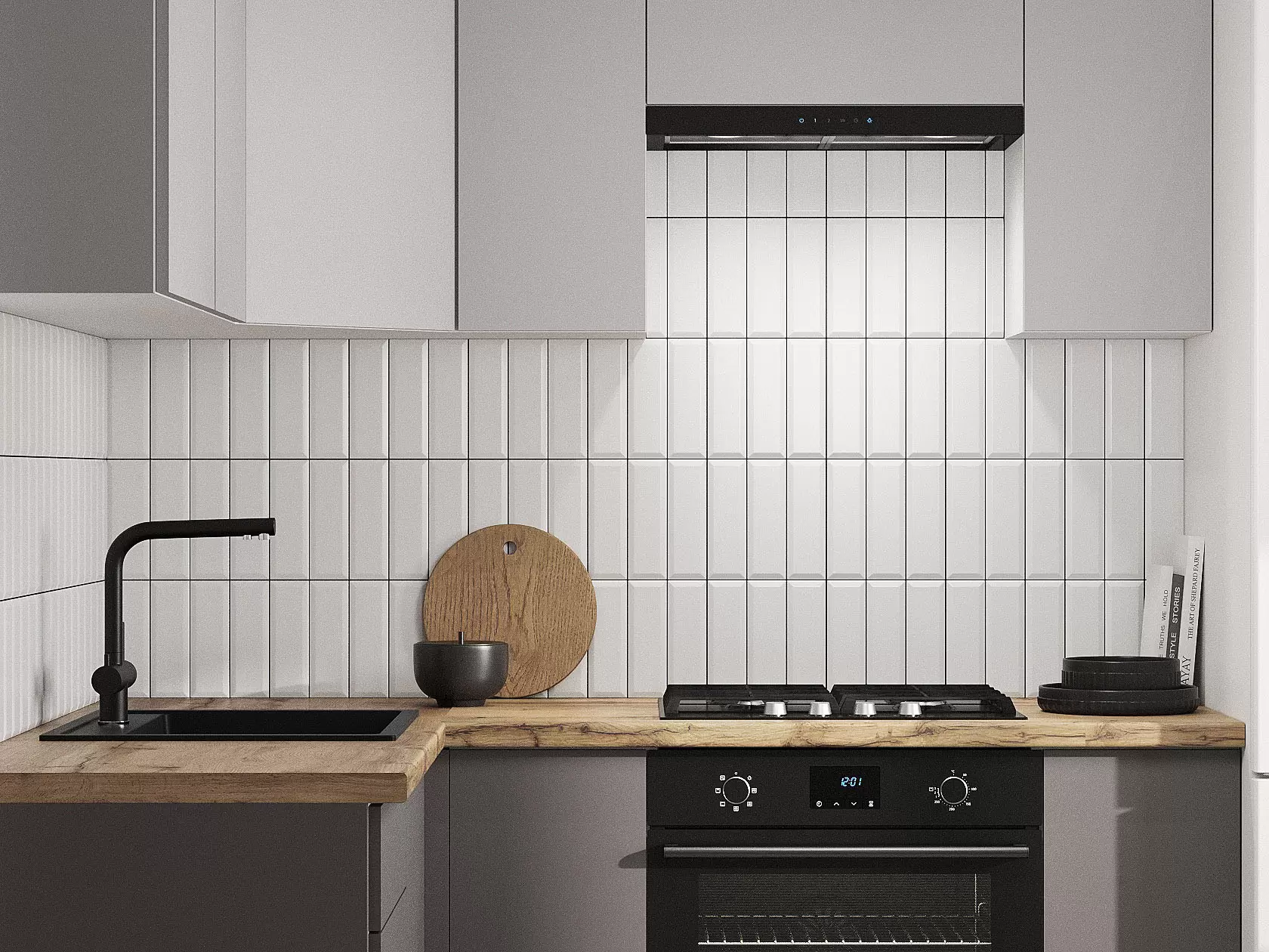 Кухонный гарнитур Модерн 180х150 см Белый / Грей