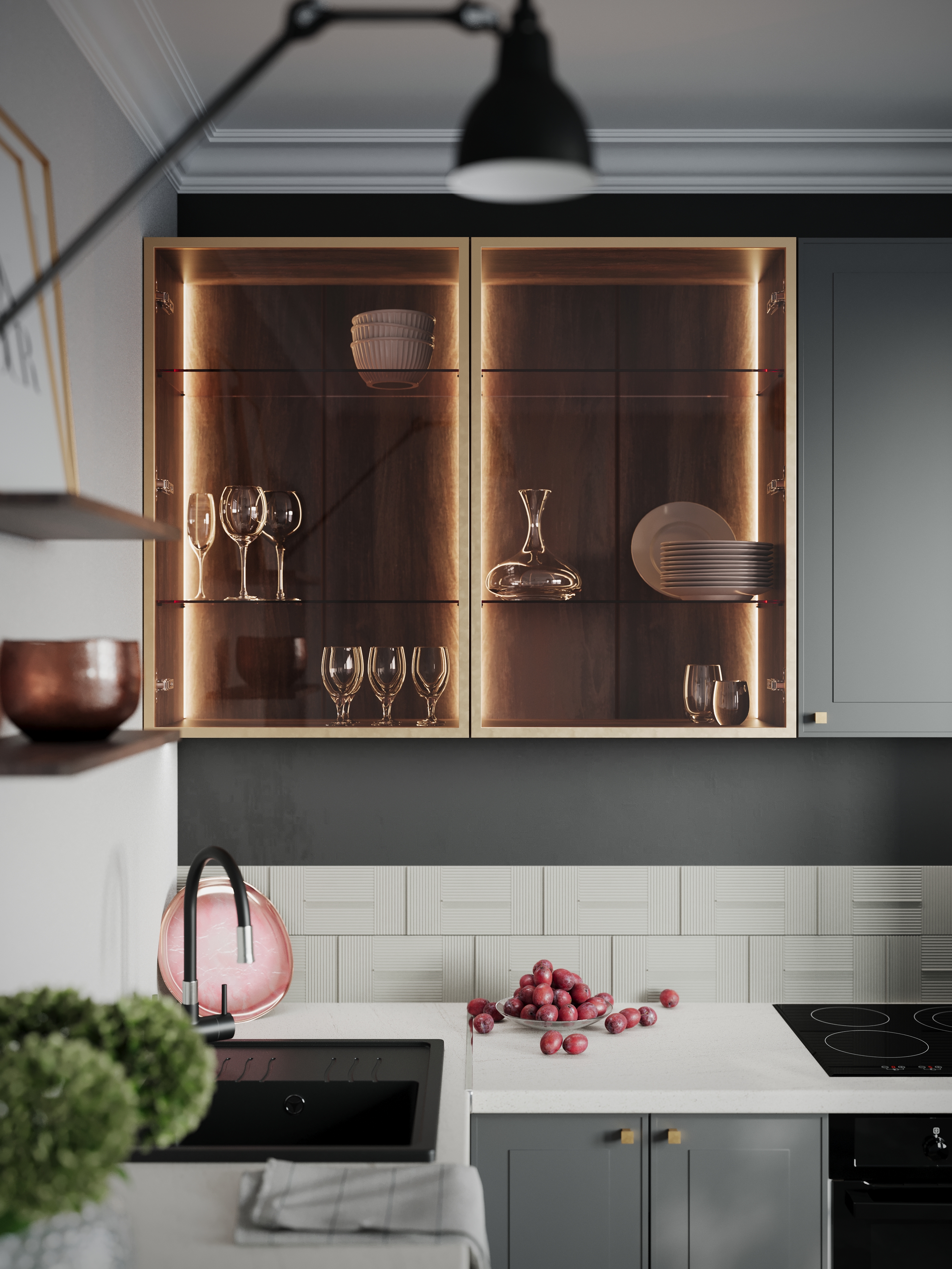 Кухня Перфетта Royal 1600*2400 Platinum Grey МДФ угловая